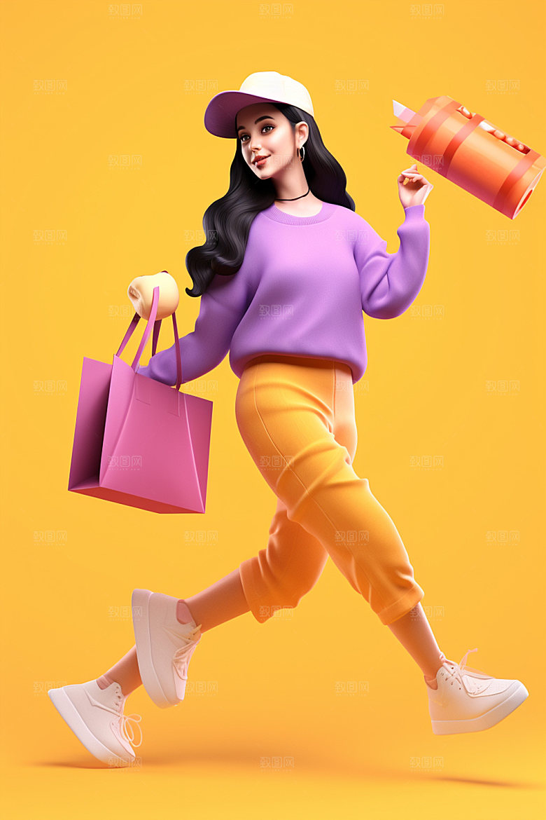 电商促销矢量快乐购物模型素材