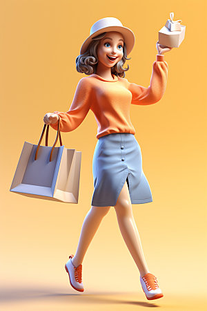 电商促销快乐购物3d模型素材