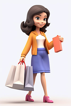 电商促销卡通人物购物节模型素材