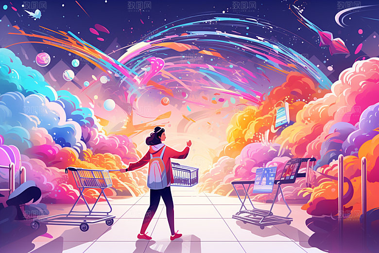 双十一彩色渐变背景手绘插画矢量