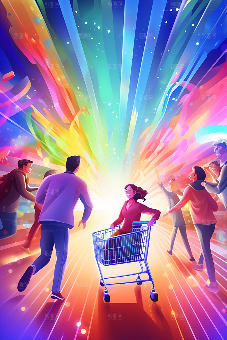 双十一手绘插画狂欢矢量