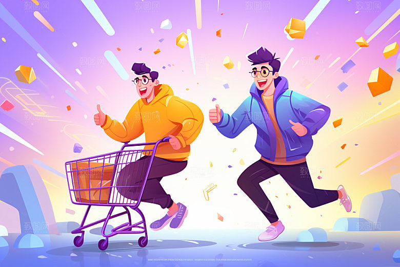 时尚潮流狂欢线下购物矢量图