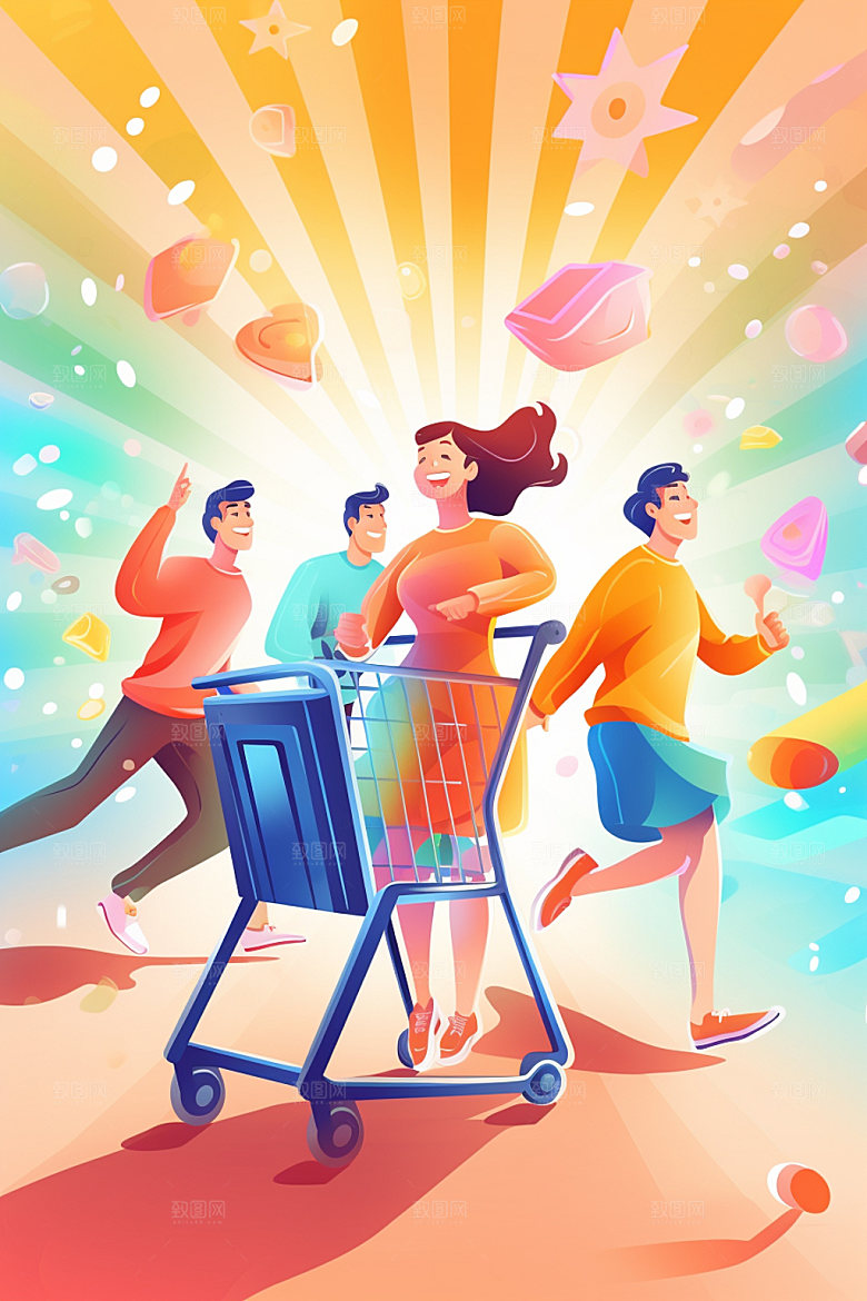 时尚潮流狂欢线下购物矢量图