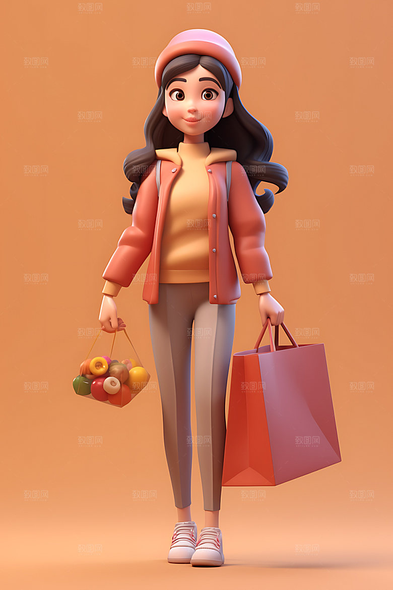 购物女孩逛街shopping模型