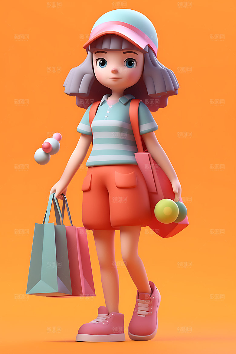 购物女孩3D消费模型