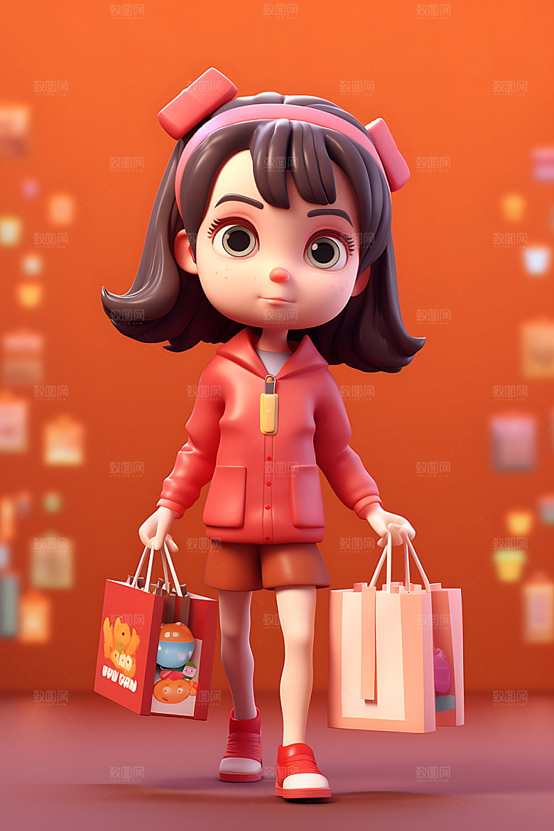 购物女孩采购人物模型