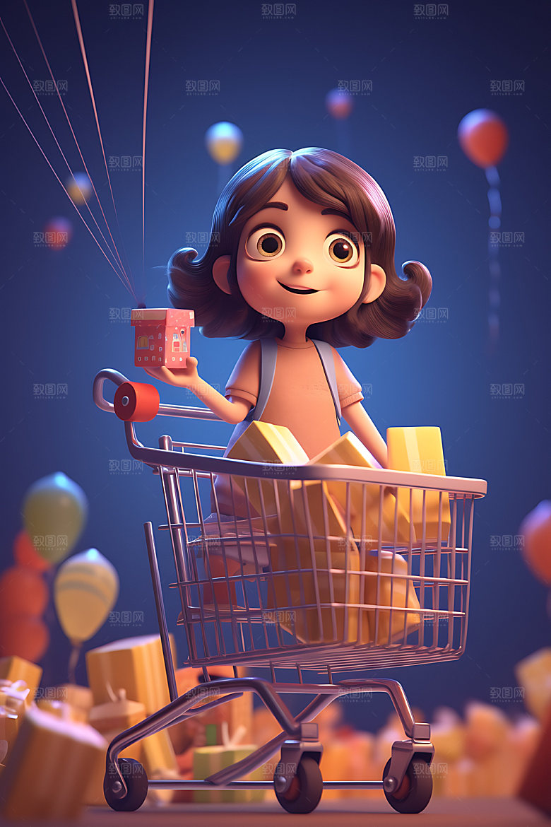 购物女孩卡通3D模型