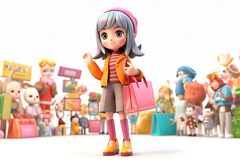 购物女孩shopping人物模型