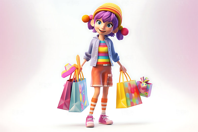 购物女孩shopping逛街模型