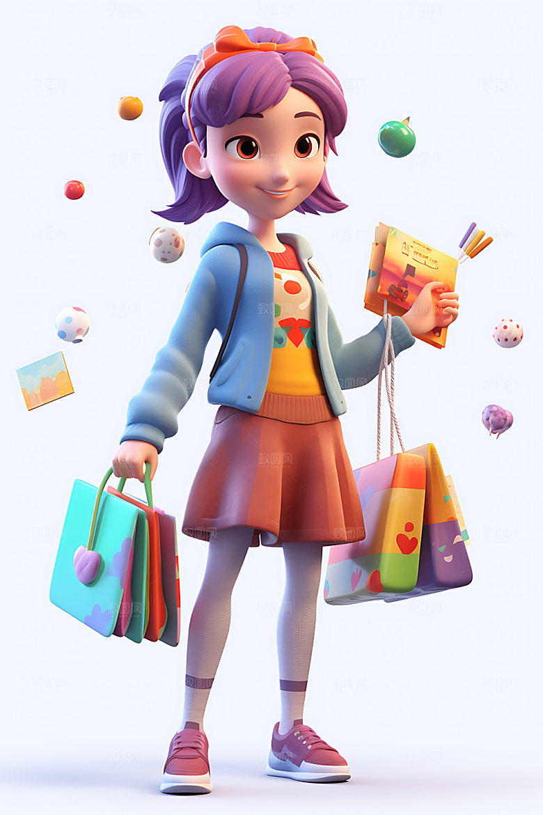 购物女孩shopping卡通模型