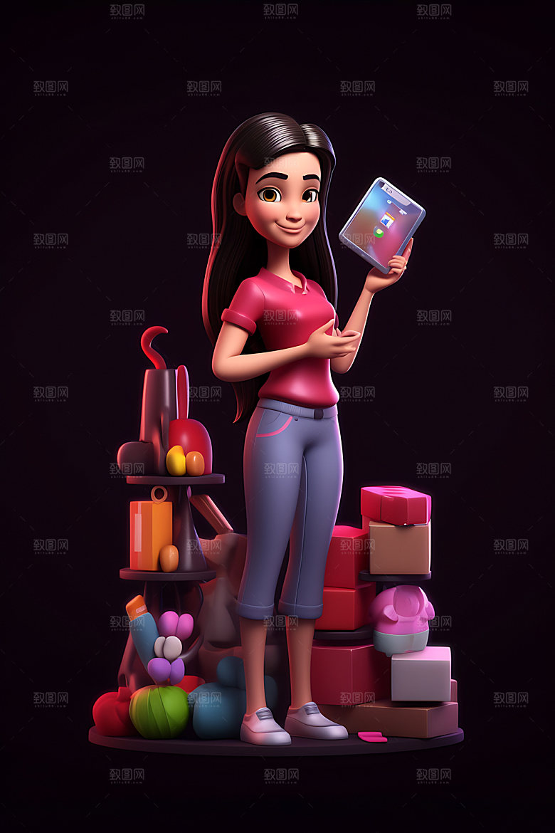 购物女孩3D人物模型