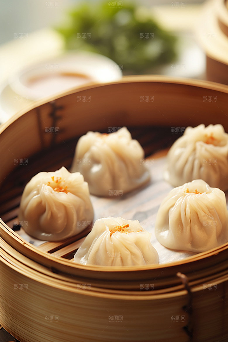 广式早茶小笼包美味早点矢量素材