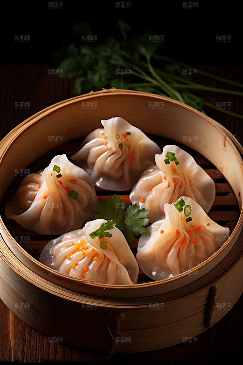 广式早茶小笼包美味早点矢量素材