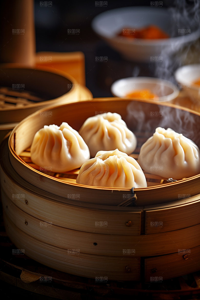 广式早茶小笼包美味早点矢量素材