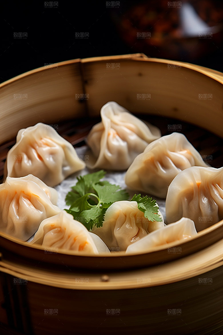 广式早茶小笼包美食摄影矢量素材