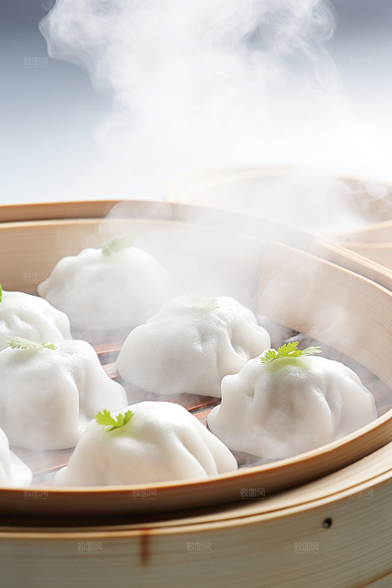 广式早茶美食摄影小笼包矢量素材