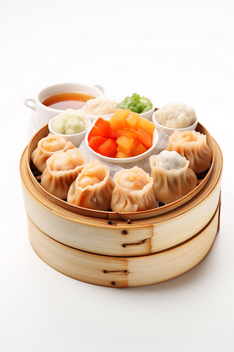 广式早茶蒸饺美味早点矢量素材