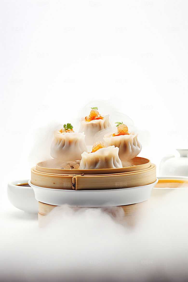 广式早茶美食摄影小笼包矢量素材