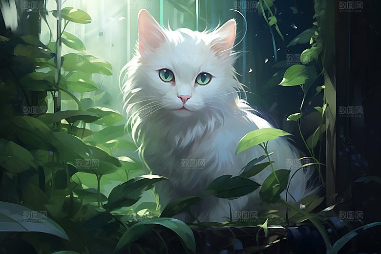 灌木丛小猫高清小动物插画