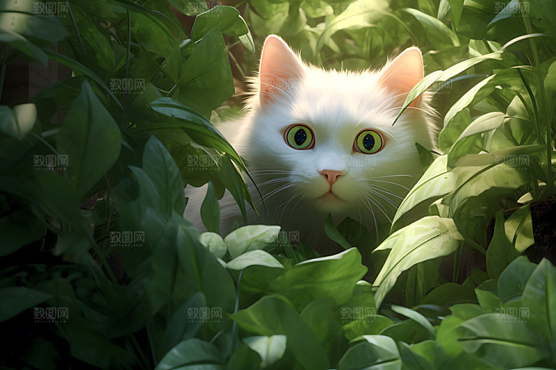 灌木丛小猫自然小动物插画