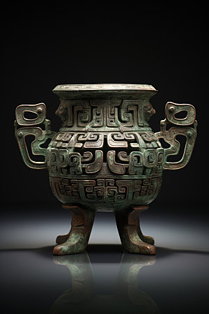 古董青铜器青铜鼎博物馆文物摄影图