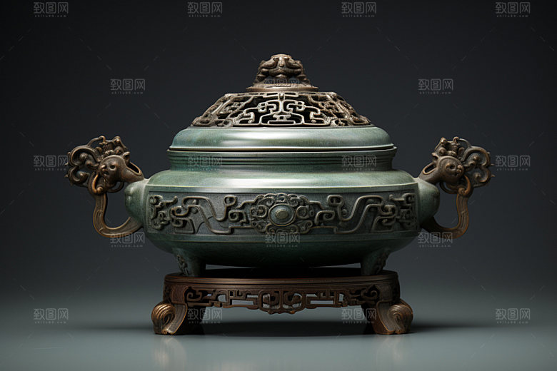 古董青铜器青铜鼎精美摄影图