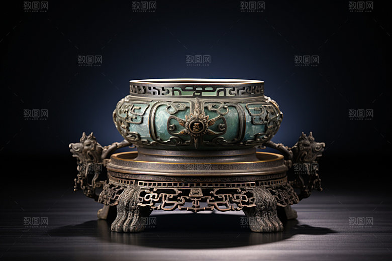 古董青铜器青铜鼎精美摄影图