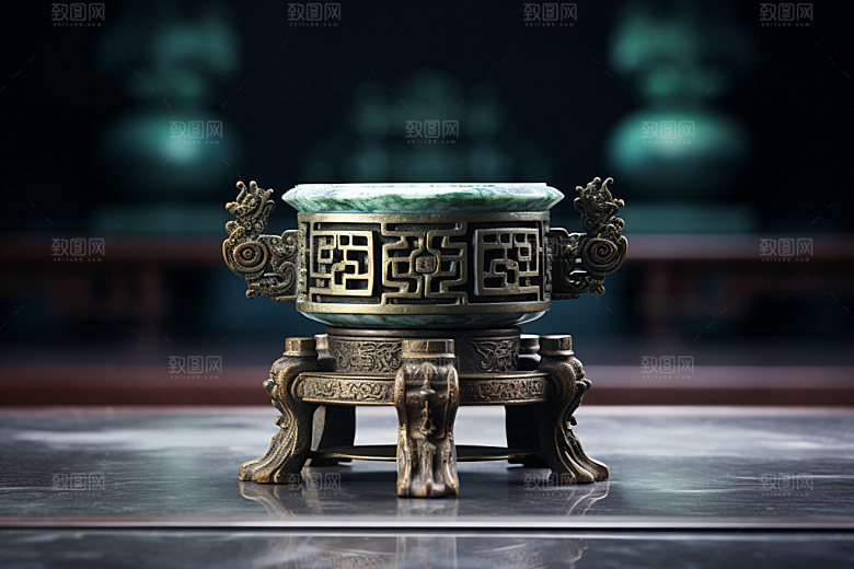 古董青铜器博物馆文物藏品摄影图