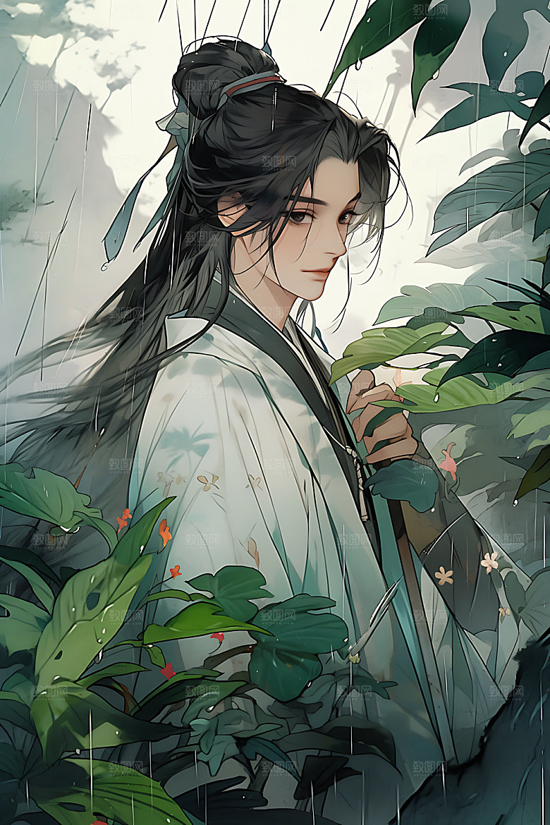 古风美少年水墨汉服插画