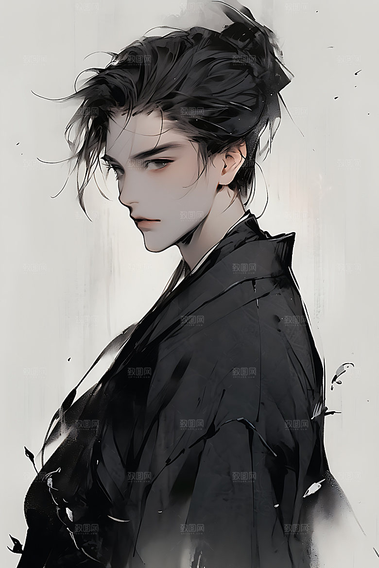 古风美少年水墨晕染插画