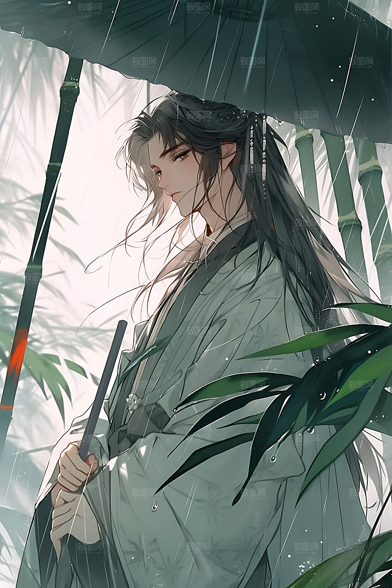 古风美少年汉服水墨插画