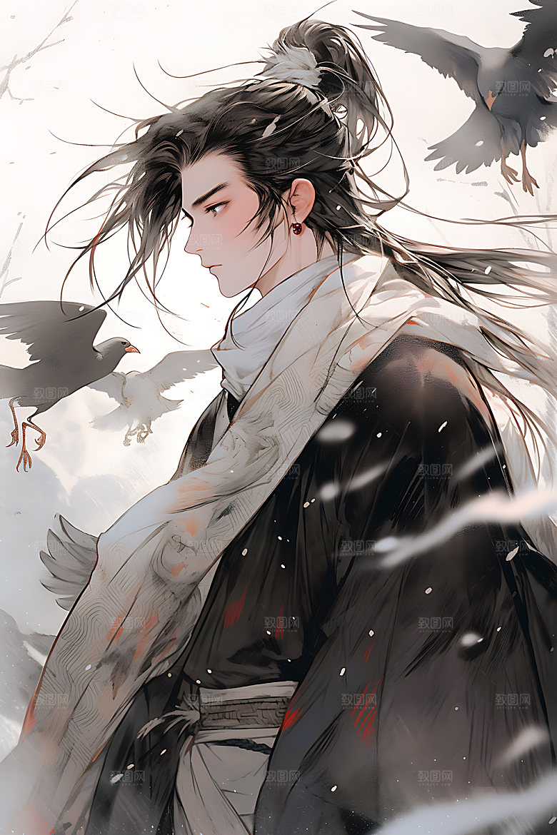 古风美少年晕染中式插画