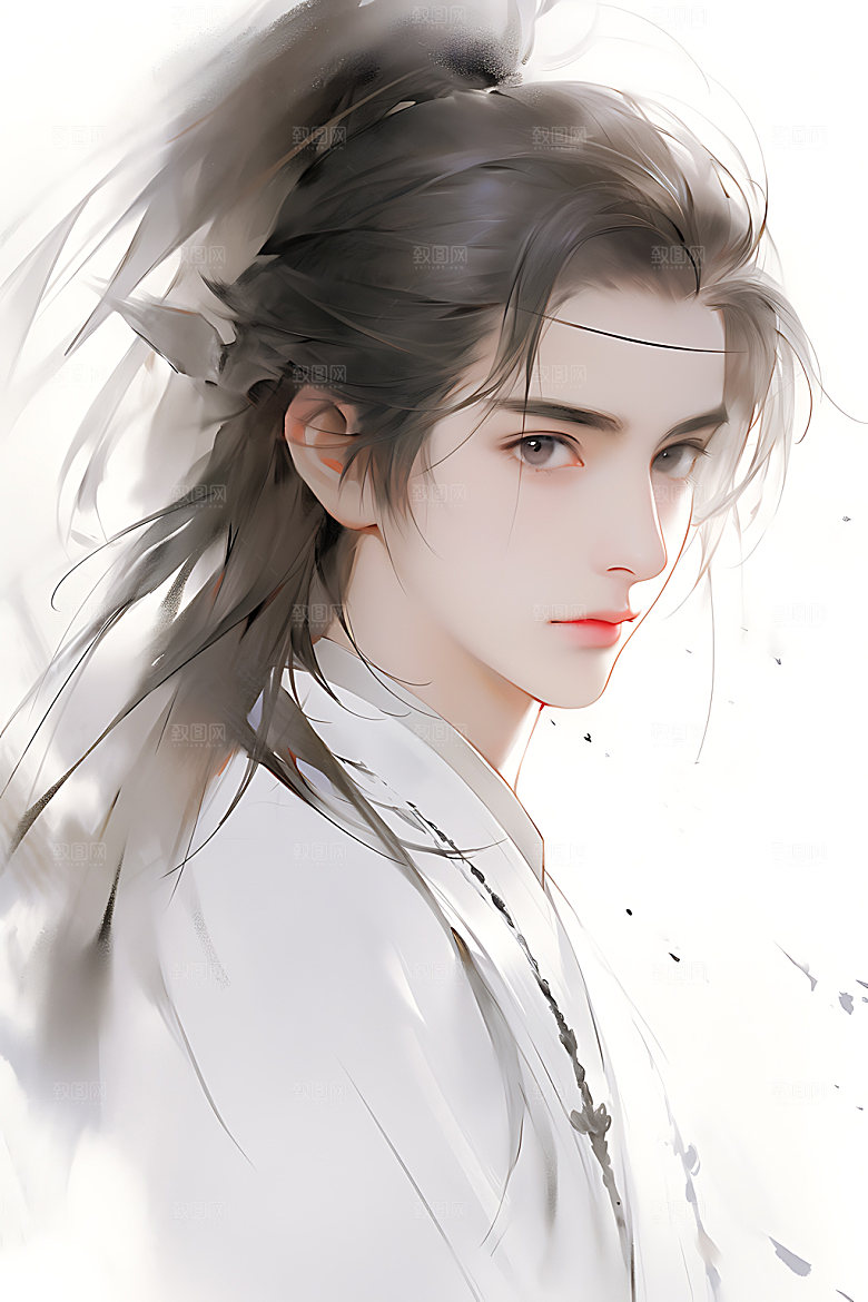 古风美少年中式晕染插画