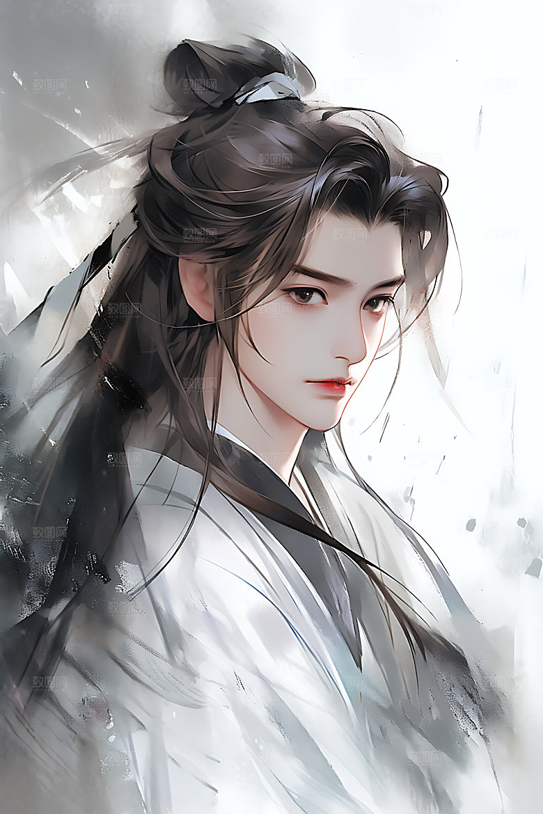 古风美少年水墨人物插画