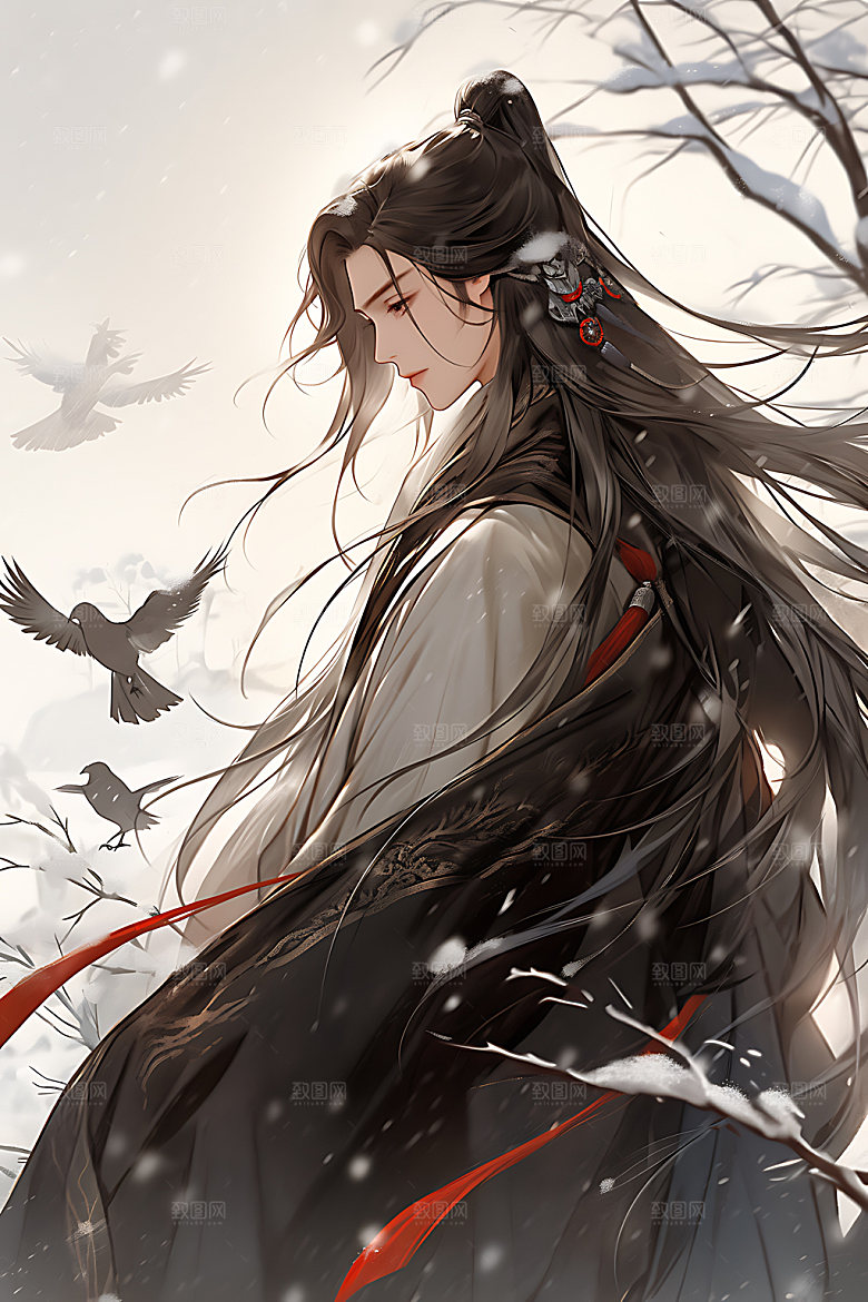 古风美少年晕染人物插画