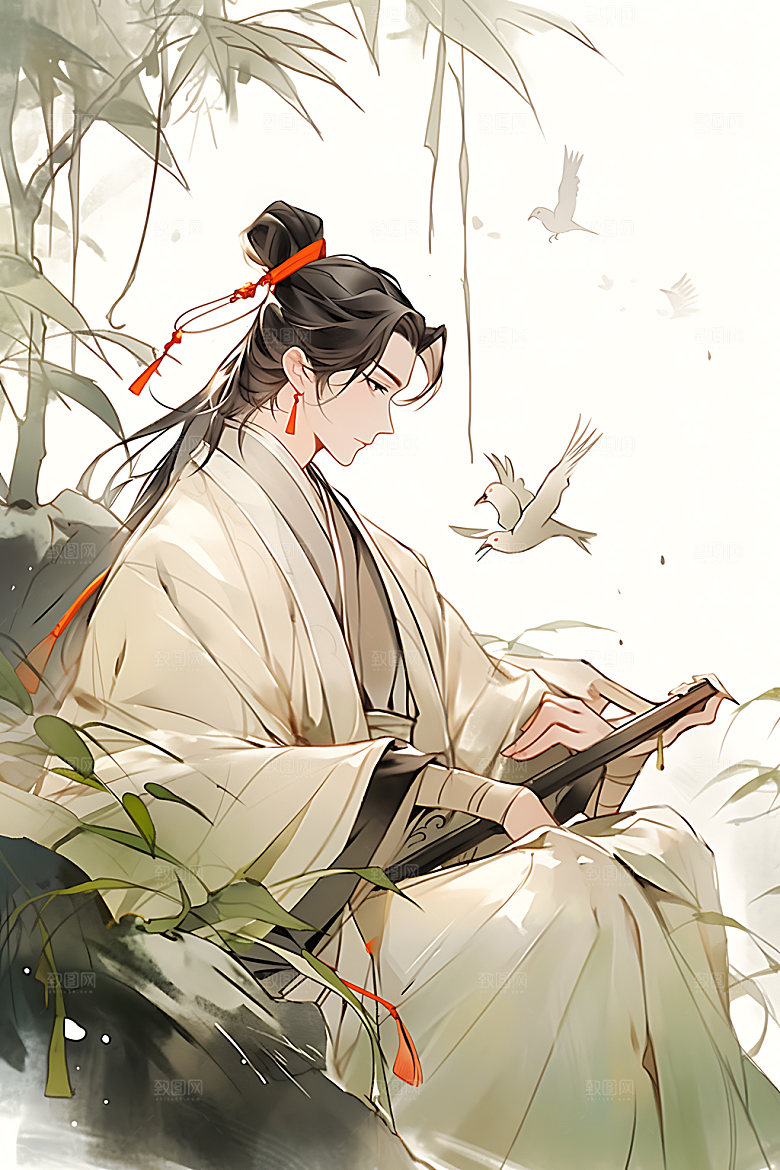 古风美少年少侠晕染插画
