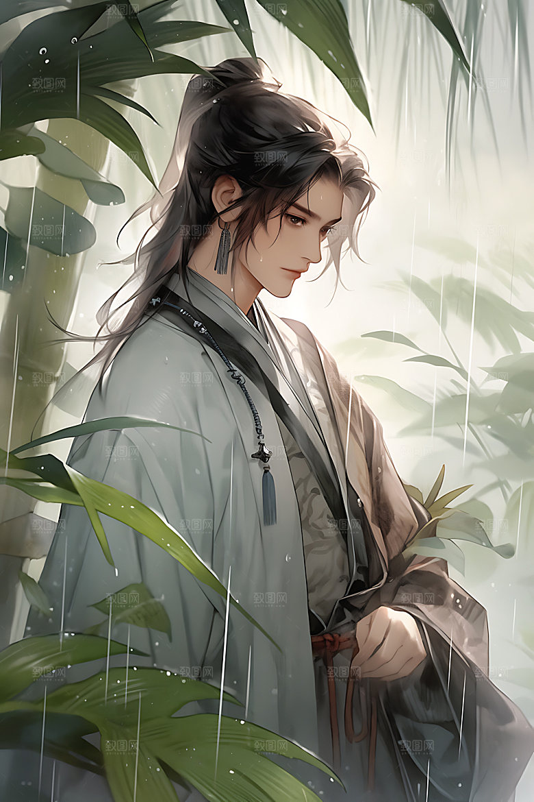 古风美少年汉服水墨插画