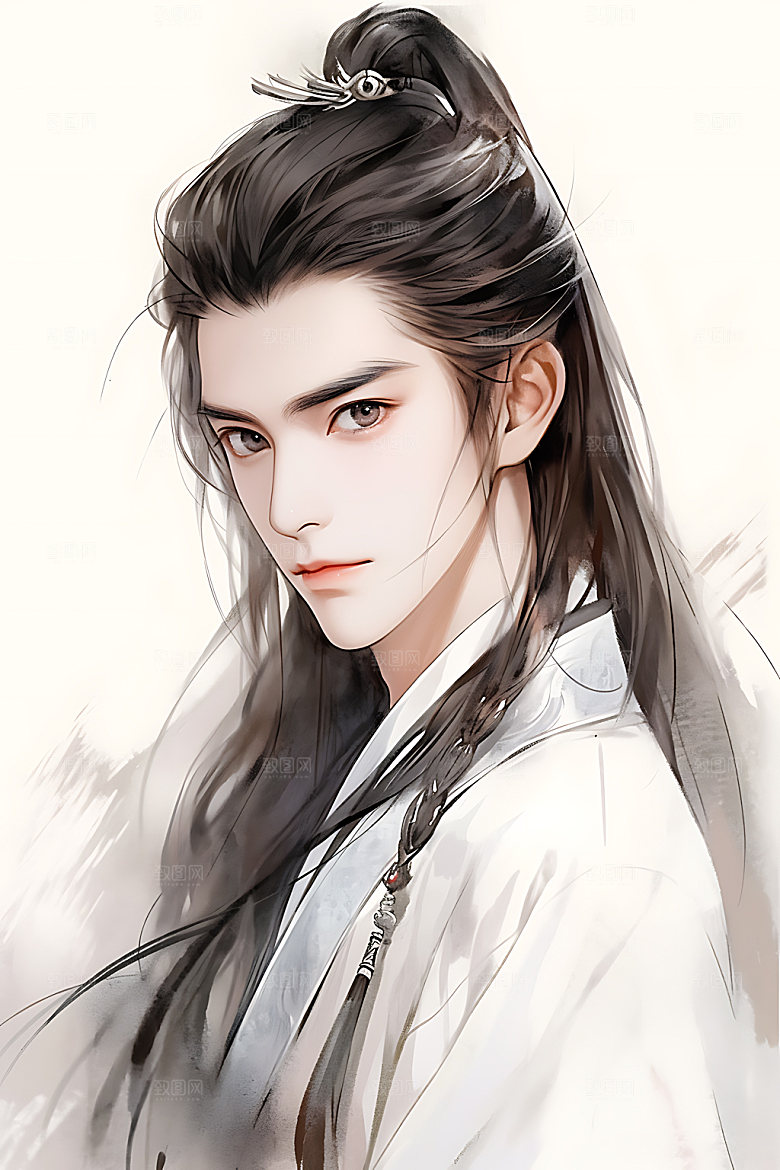 古风美少年汉服水墨插画