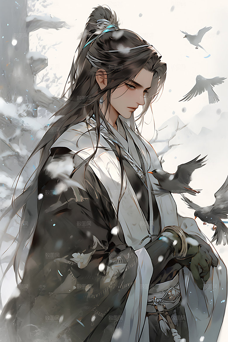 古风美少年水墨人物插画