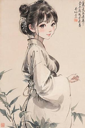 古风少女中式宣纸插画