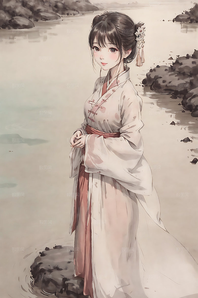 古风少女工笔画中国风插画