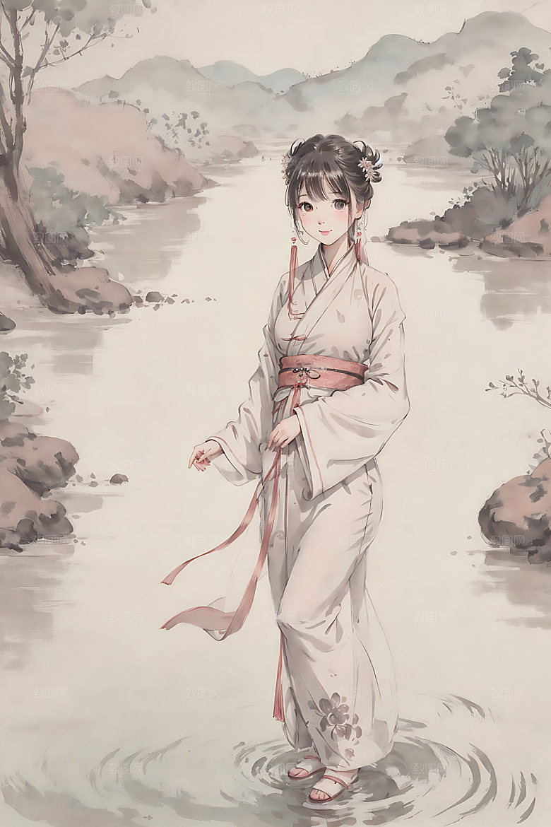 古风少女传统汉服插画
