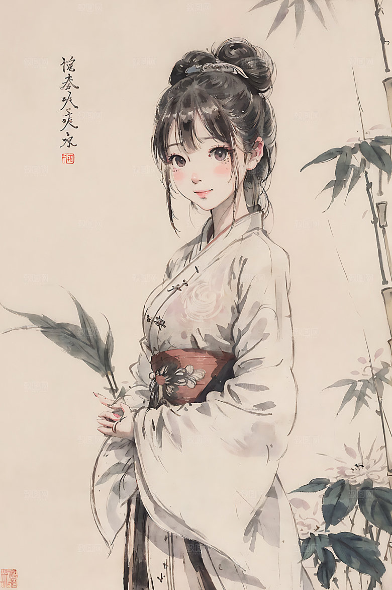 古风少女传统汉服插画
