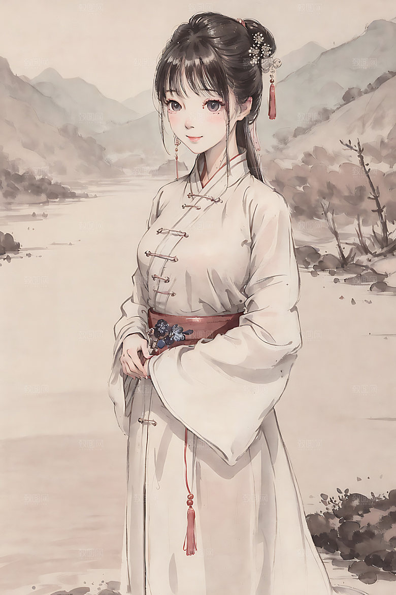 古风少女国画汉服插画