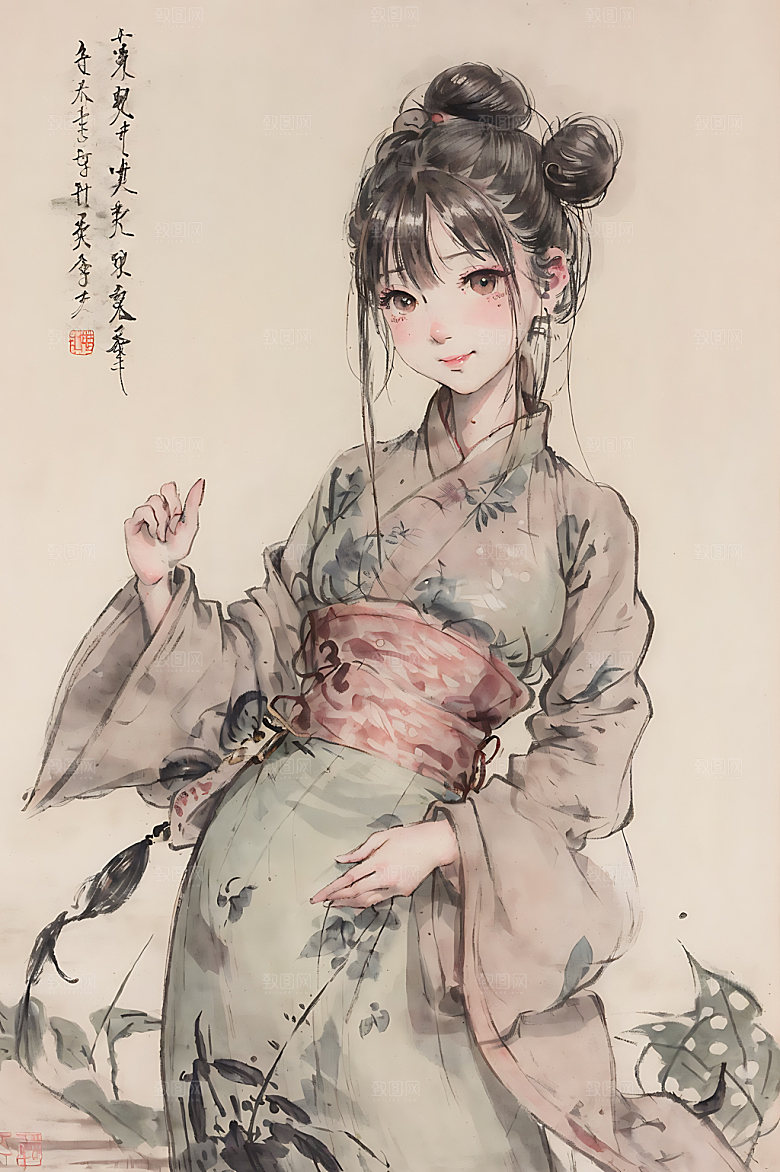 古风少女中式宣纸插画