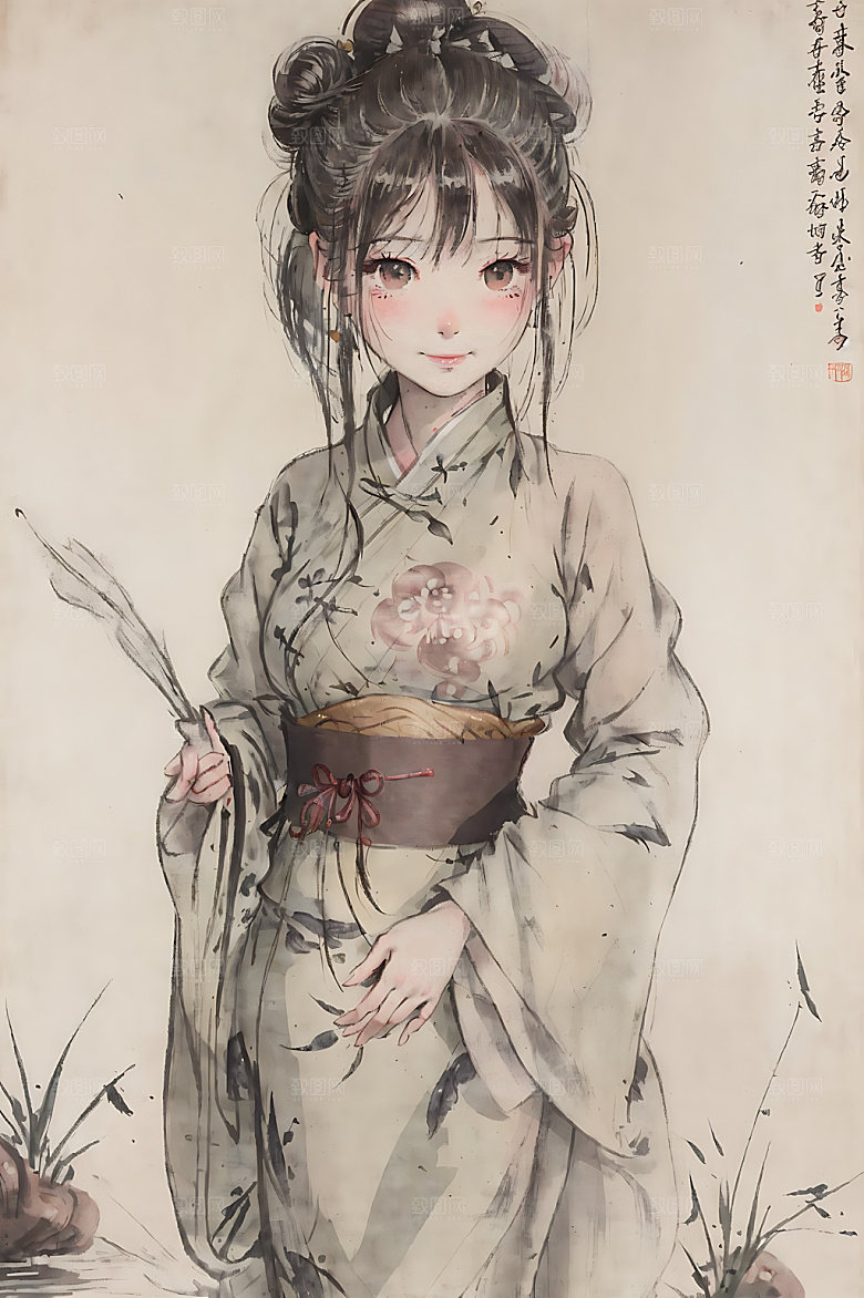 古风少女中式水墨插画