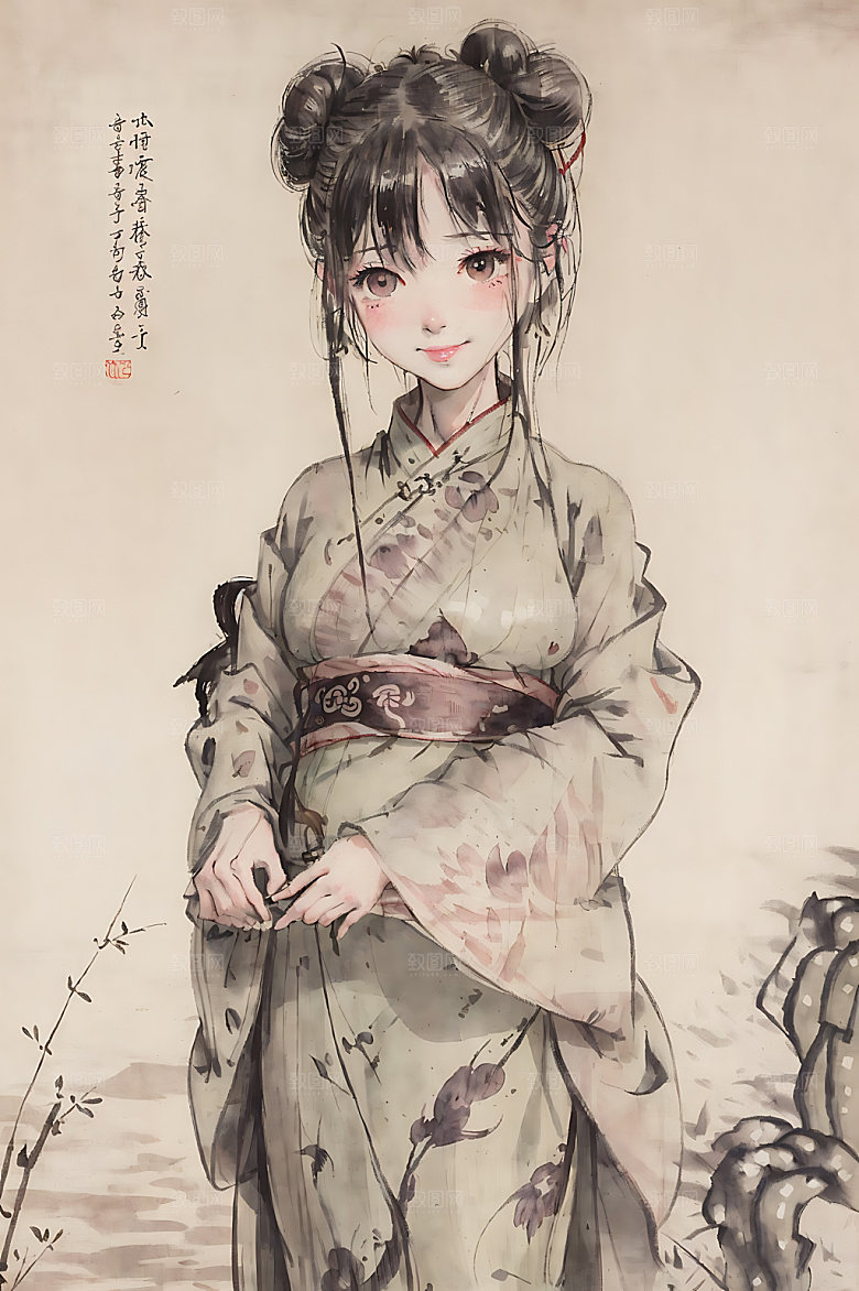 古风少女汉服中国风插画