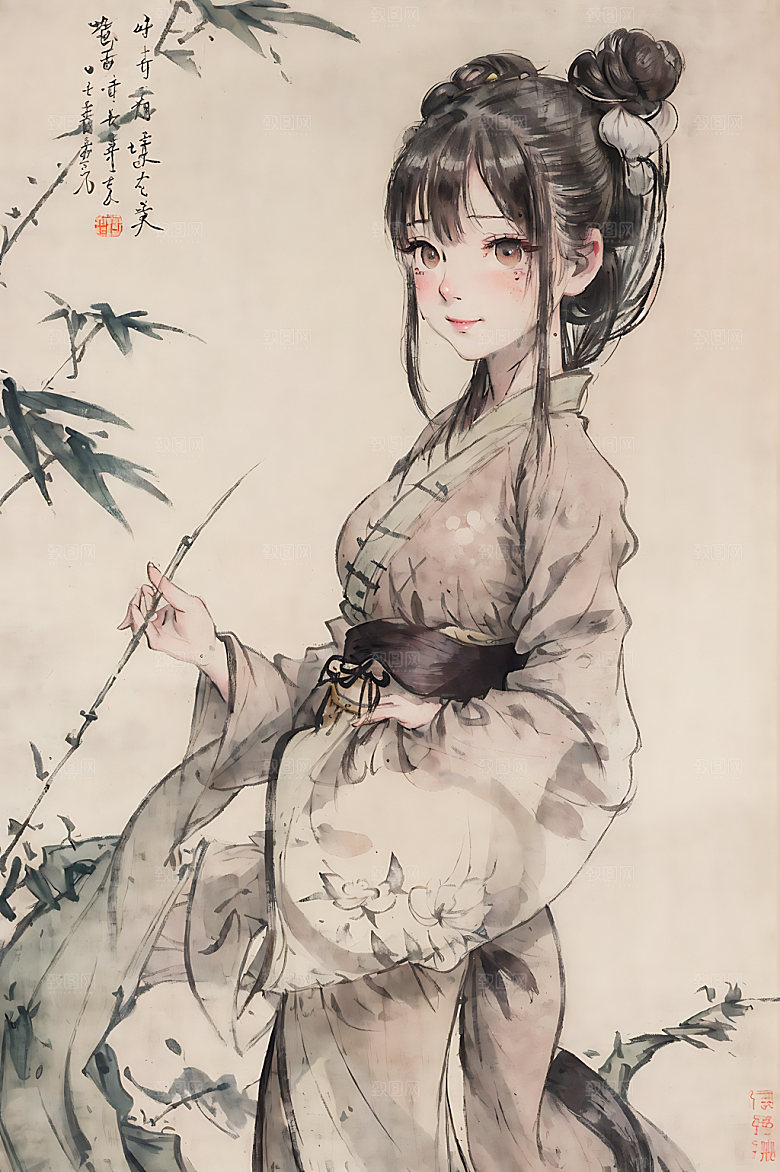 古风少女中式唯美插画
