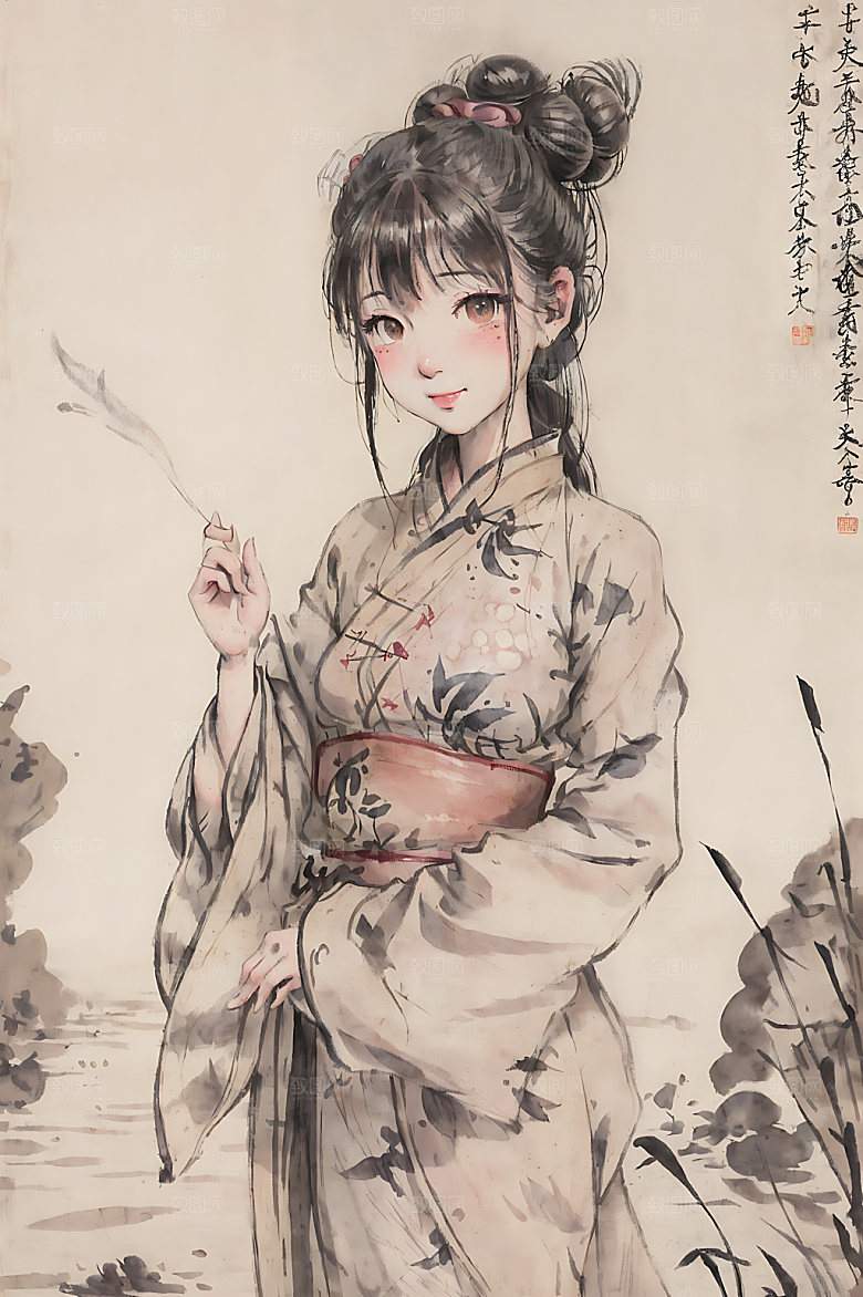 古风少女工笔画中国风插画