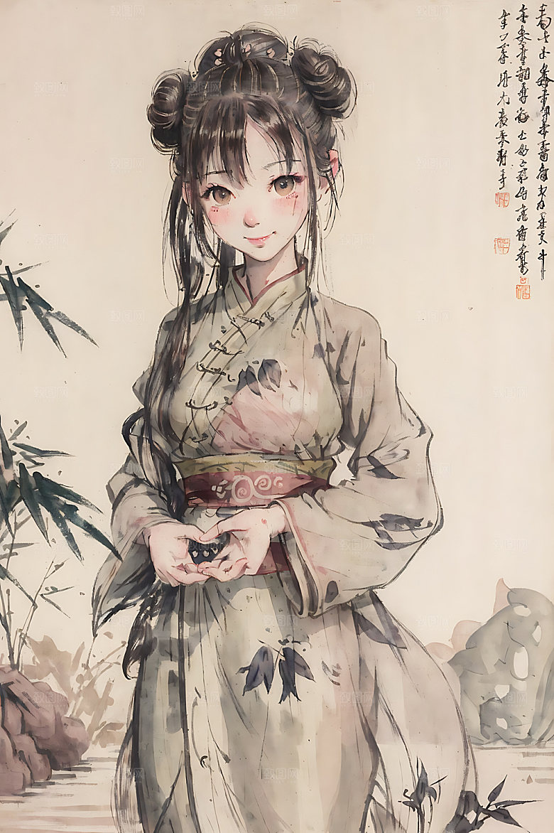 古风少女唯美国画插画
